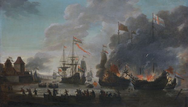 1280px-The_Dutch_burn_English_ships_during_the_expedition_to_Chatham_(Raid_on_Medway,_1667)(Jan_van_Leyden,_1669)